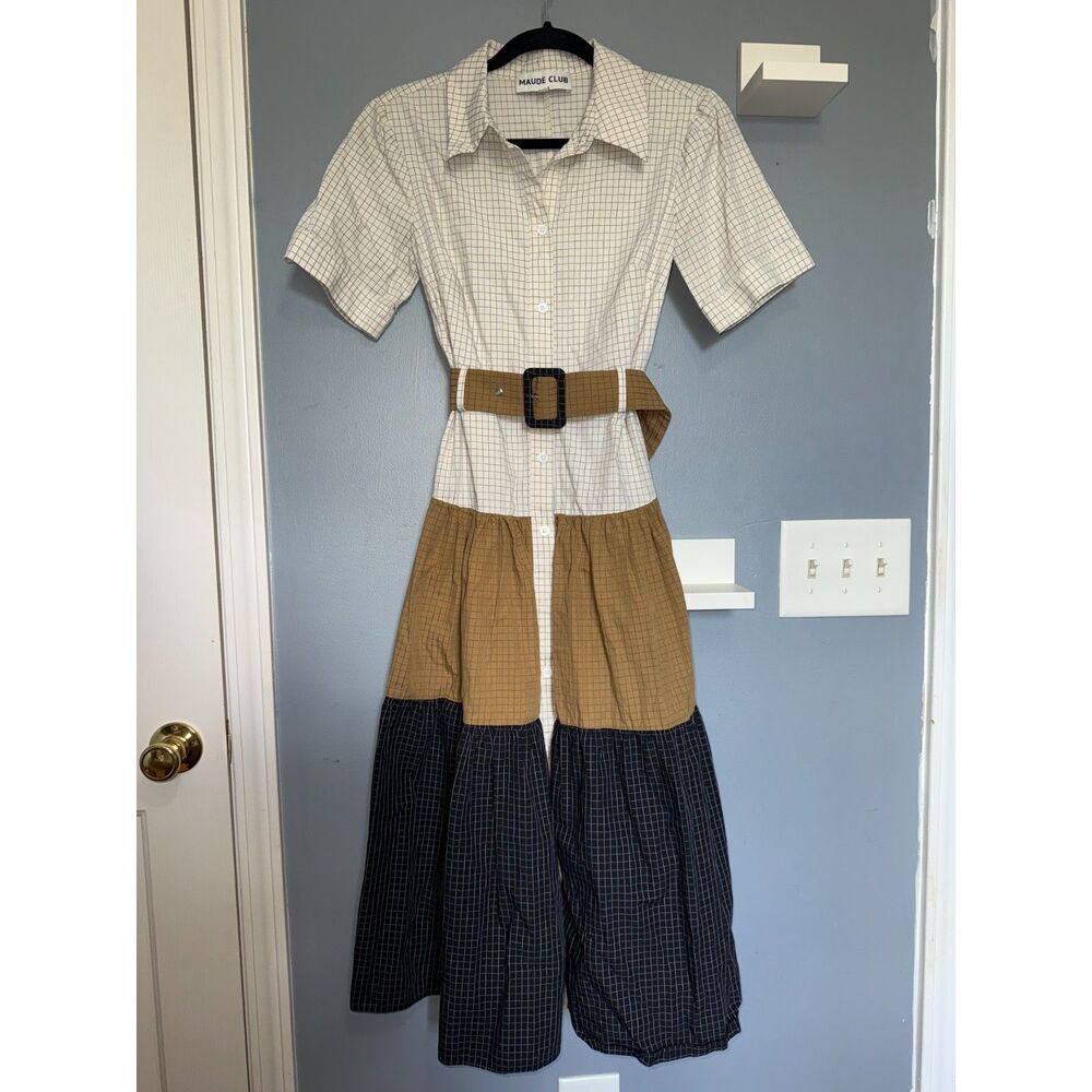Maude Club · Anthropologie Carmen Short-Sleeve Belted Midi Dress | Size Small